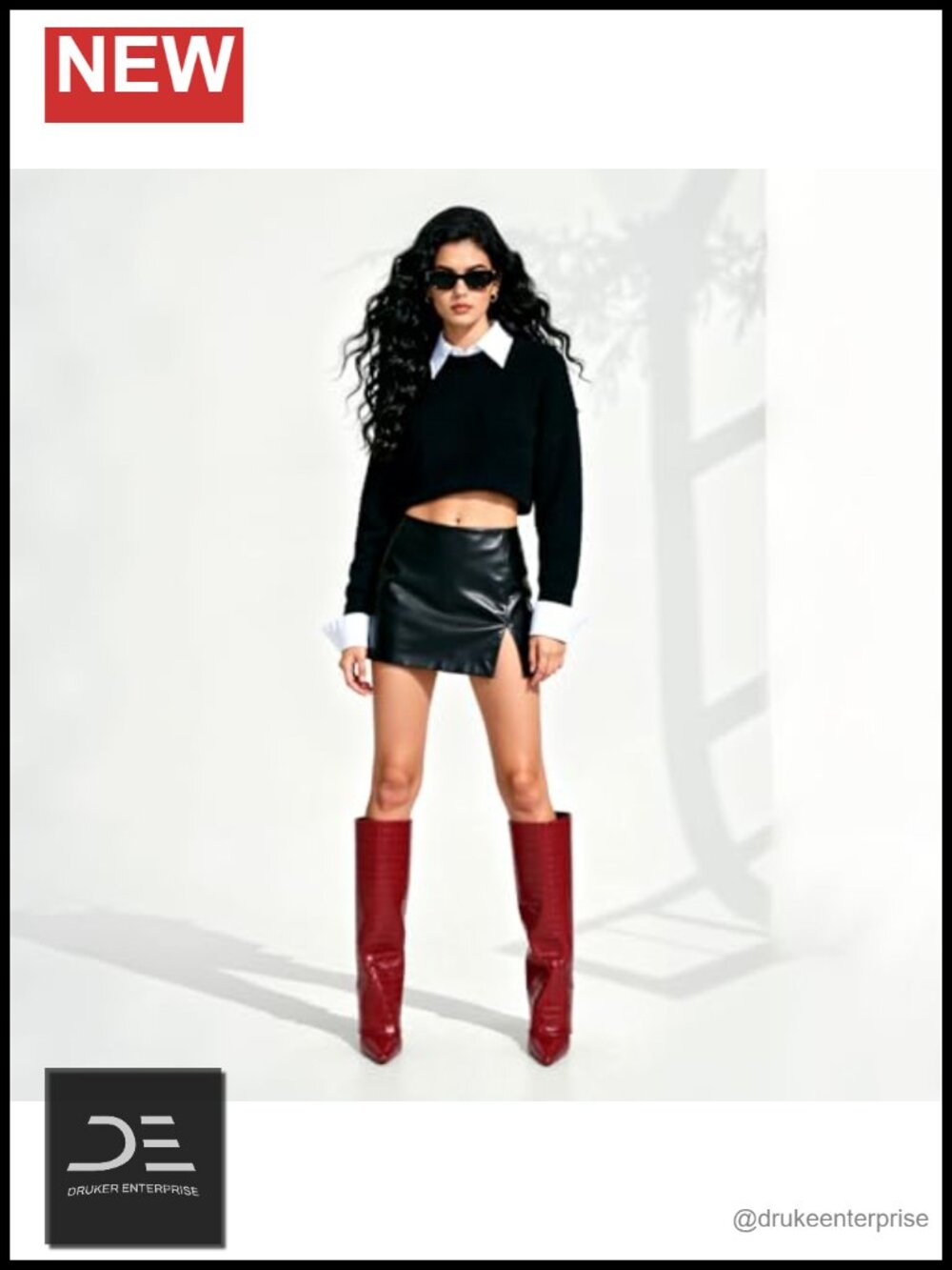 Wide Calf Knee High Boots Women Fold Over Chunky Heel Pointed Toe Faux Leather - Picture 2 of 6